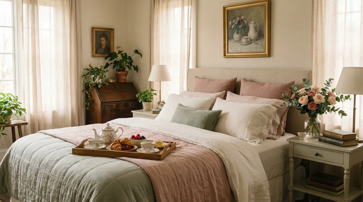 温馨舒适的卧室早餐场景
